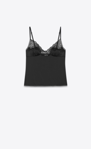 YSL Top In Crepe Satin And Spets Noir | ITN089746