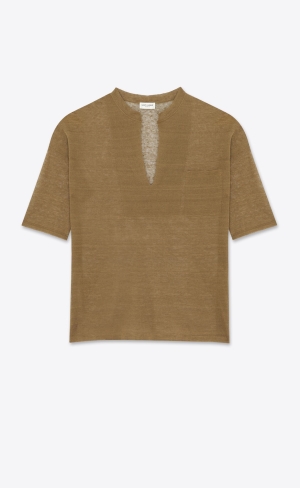 YSL Top In Linen And Silk Khaki | TSN415087
