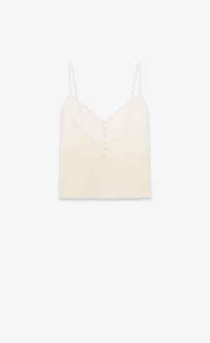 YSL Top In Silk Satin Charmeuse And Spets Chalk | TUH376019