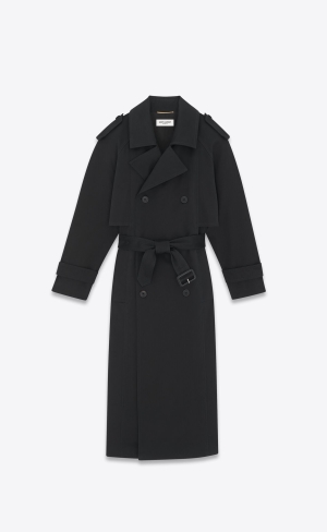 YSL Trench Coat In Gabardine Svarta | IDE809143