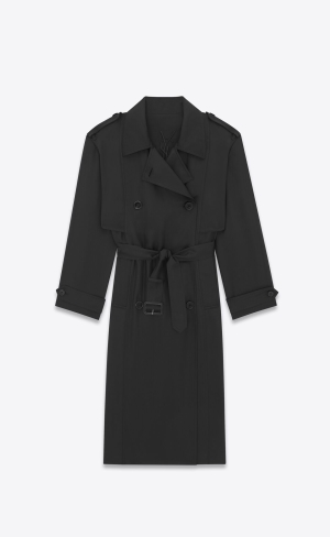 YSL Trench Coat In Silk Satin Svarta | CTS910382