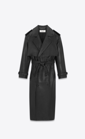 YSL Trench-coat In Lambskin Svarta | CVQ902854