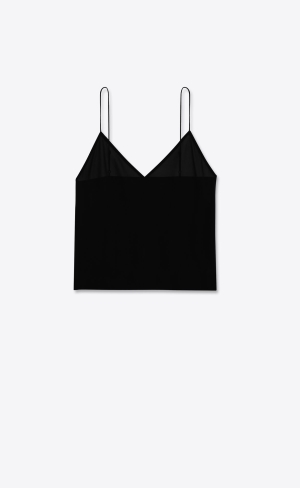 YSL Triangle Camisole In Washed Silk Georgette Svarta | LTJ197465