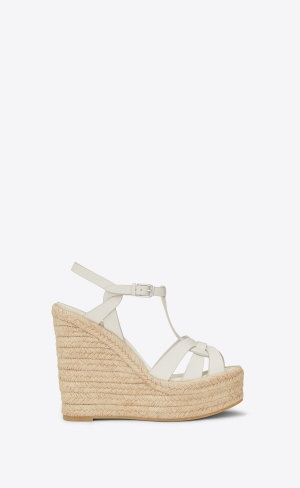YSL Tribute Espadrilles Kilklack In Smooth Läder Vita | LUY473912