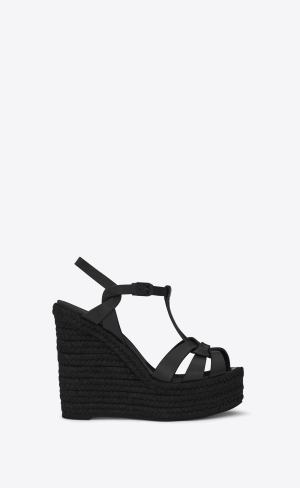 YSL Tribute Espadrilles Kilklack In Smooth Läder Svarta | LWK806125