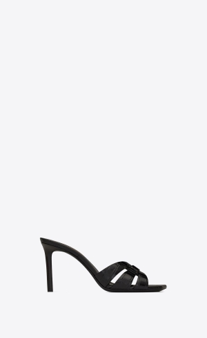YSL Tribute Mules In Crocodile-embossed Shiny Läder Svarta | MBO530719