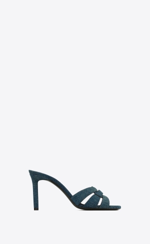 YSL Tribute Mules In Denim Marinblå | ENY790183