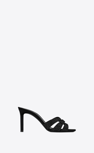YSL Tribute Mules In Mocka With Rhinestones Svarta | YPN913562