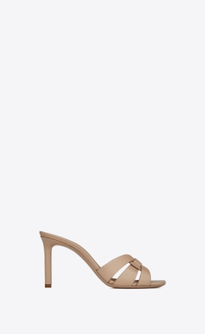 YSL Tribute Mules In Smooth Läder Mörkbeige | HOE790143