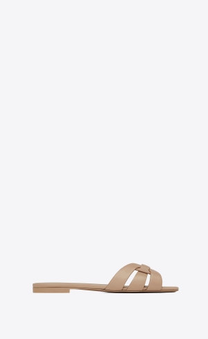 YSL Tribute Mules In Smooth Läder Mörkbeige | NBF163274