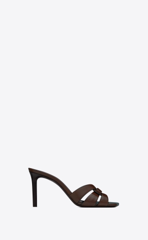 YSL Tribute Mules In Smooth Läder Mörkchoklad | VBH596012
