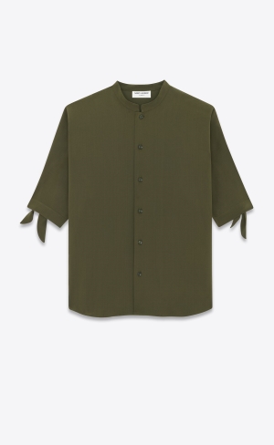 YSL Tunic Shirt In Crepe De Chine Khaki | FGD064175