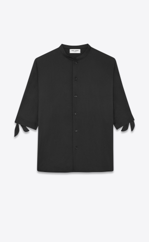 YSL Tunic Shirt In Crepe Satin Svarta | YVA438915