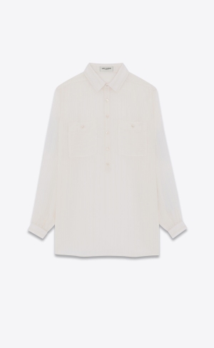 YSL Tunic Shirt In Randig Cupro Craie | CPU869341