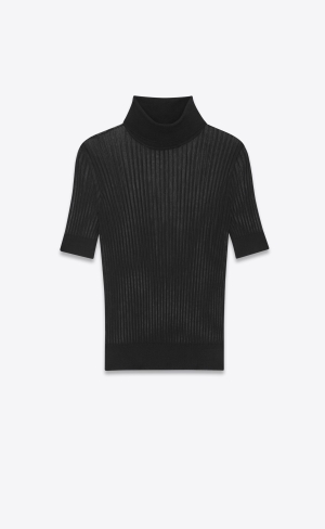 YSL Turtleneck Top In Silk Svarta | EMN275169