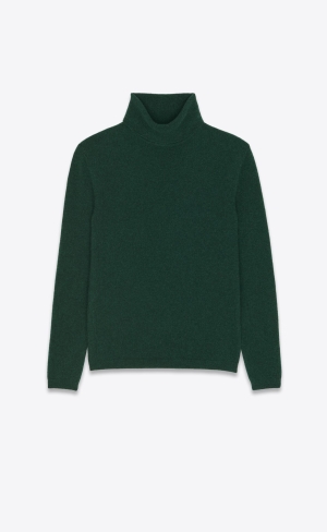 YSL Turtleneck Tröja In Cashmere Vert Fonce | JIQ502983