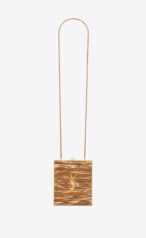 YSL Tuxedo Box Bag In Plexiglass And Metal Beige Guld | OLF507291