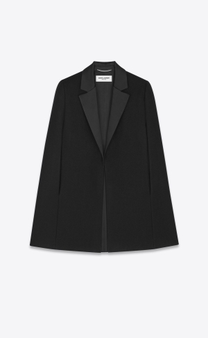 YSL Tuxedo Cape In Ull Felt Noir Brillant | PMO749683