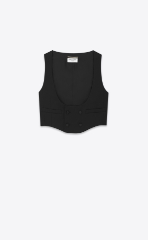YSL Tuxedo Vest In Grain De Poudre Svarta | YNP945637