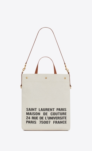 YSL Universite North/South Foldable Tote Bag In Canvas And Smooth Läder Mörkröda | UHX567349