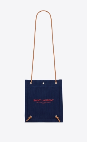 YSL Universite Platta Crossbody Bag In Canvas Blå Rosa Bruna | YUC794280