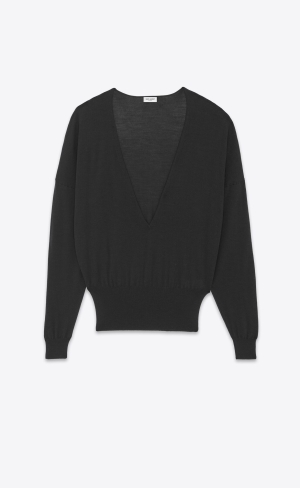 YSL V-neck Tröja In Cashmere, Ull And Silk Svarta | MIV467931
