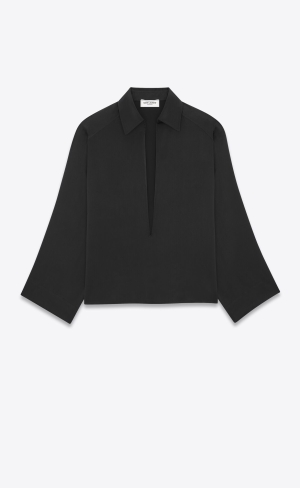 YSL Vareuse Shirt In Crepe Satin Svarta | BHC496215
