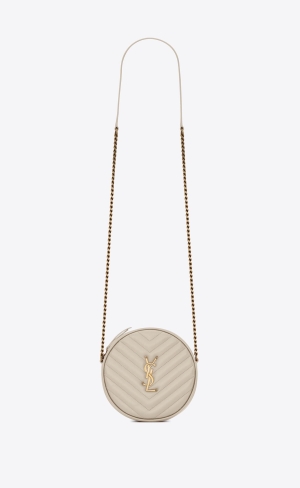 YSL Vinyle Round Camera Bag In Chevron-quilted Grain De Poudre Embossed Läder Blanc Vintage | WTF340981