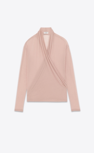 YSL Wrap-over Top In Jersey Rosa | PLR956187
