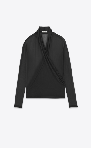 YSL Wrap-over Top In Jersey Svarta | HDT498372