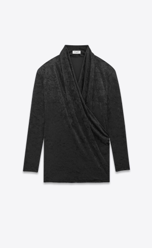 YSL Wrap-over Top In Velvet Jersey Svarta | IJC846271