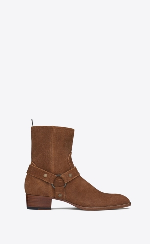 YSL Wyatt Harness Boots In Mocka Nut | ZPX537126