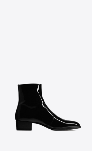 YSL Wyatt Zipped Boots In Lack Läder Noir | EMQ347065