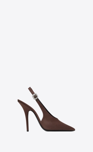YSL Yasmeen Slingback Pumps In Crepe Satin Mörkchoklad | ORF023687