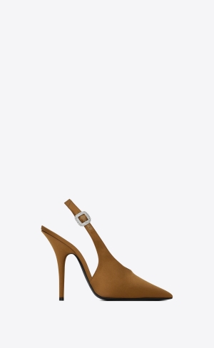 YSL Yasmeen Slingback Pumps In Silk Satin Noisette | SKW149763