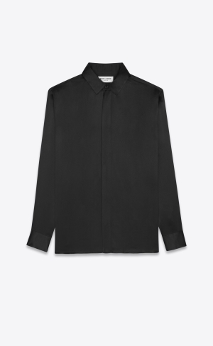 YSL Yves Collar Klassiska Shirt In Crepe Satin Noir | PWR570139