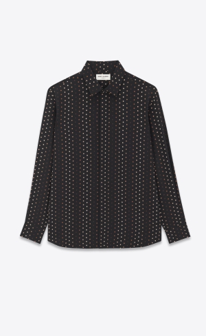 YSL Yves Collar Klassiska Shirt In Dotted Crepe De Chine Svarta | NYJ917326