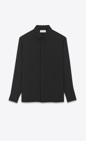 YSL Yves Collar Klassiska Shirt In Matte And Shiny Silk Svarta | SEQ391056