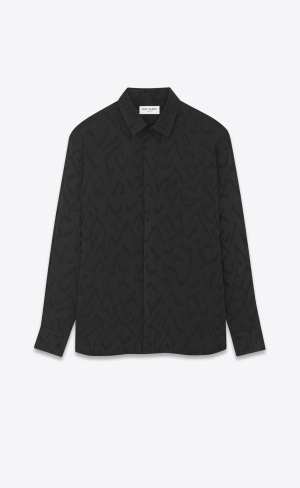 YSL Yves Collar Klassiska Shirt In Matte And Shiny Silk Svarta | ZNP425793