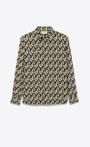 YSL Yves Collar Klassiska Shirt In Viscose And Silk Noir Et Sable | BUV953860