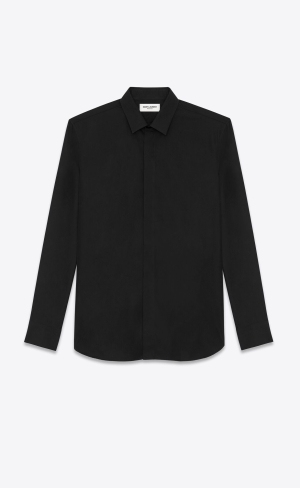 YSL Yves Collar Shirt In Bomull Poplin Svarta | NQC057249