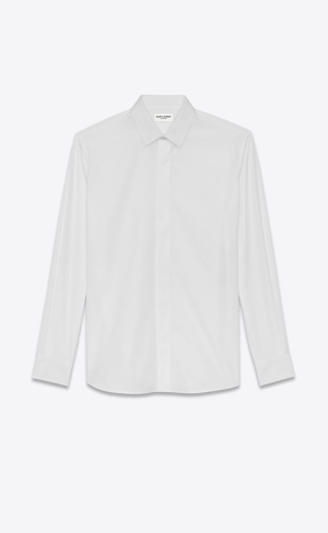 YSL Yves Collar Shirt In Bomull Poplin Vita | AGO351642