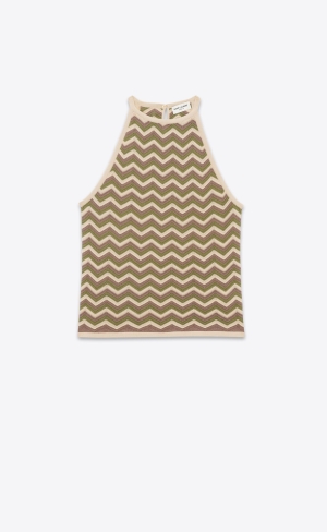 YSL Ärmlös Top In Chevron Knit Beige | UYM610354